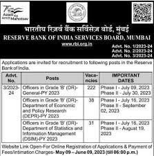 RBI Grade B Officer Recruitment 2023 Apply Online 291 Vacancies