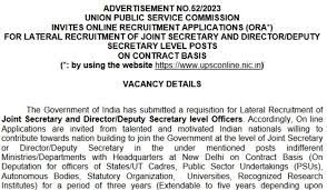 UPSC Recruitment 2023: Lateral Entry for Joint Secretary and Director/Deputy Secretary Positions in Different Ministries/Departments