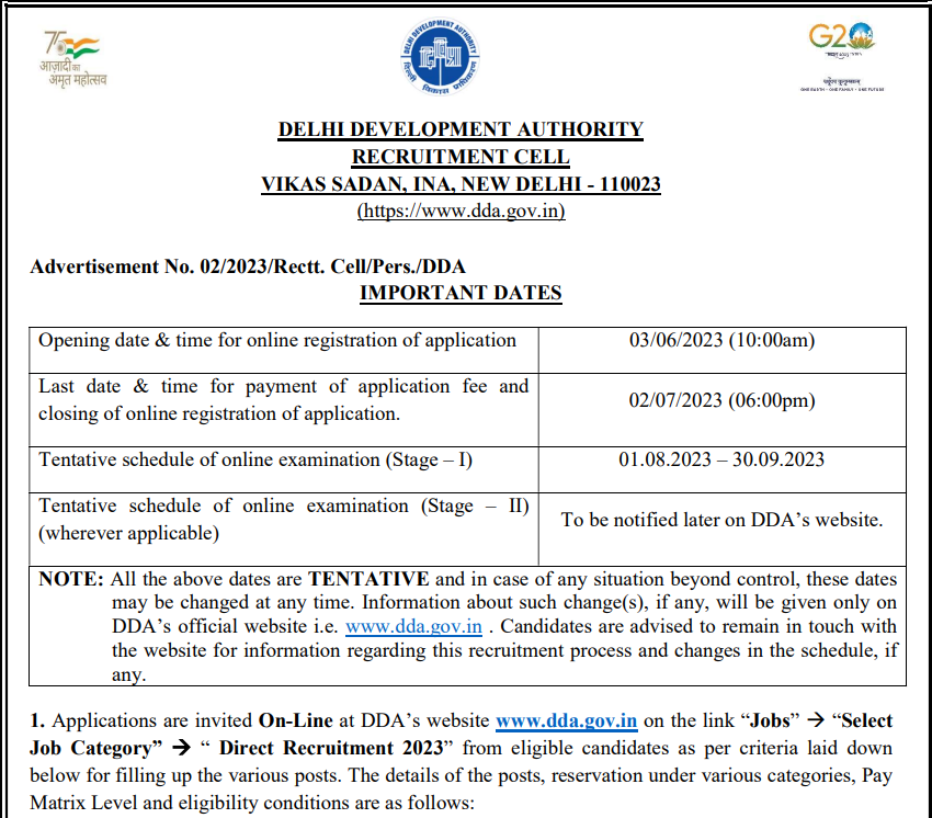 DDA Recruitment 2023 Apply Online, Notification | 687 Vacancies